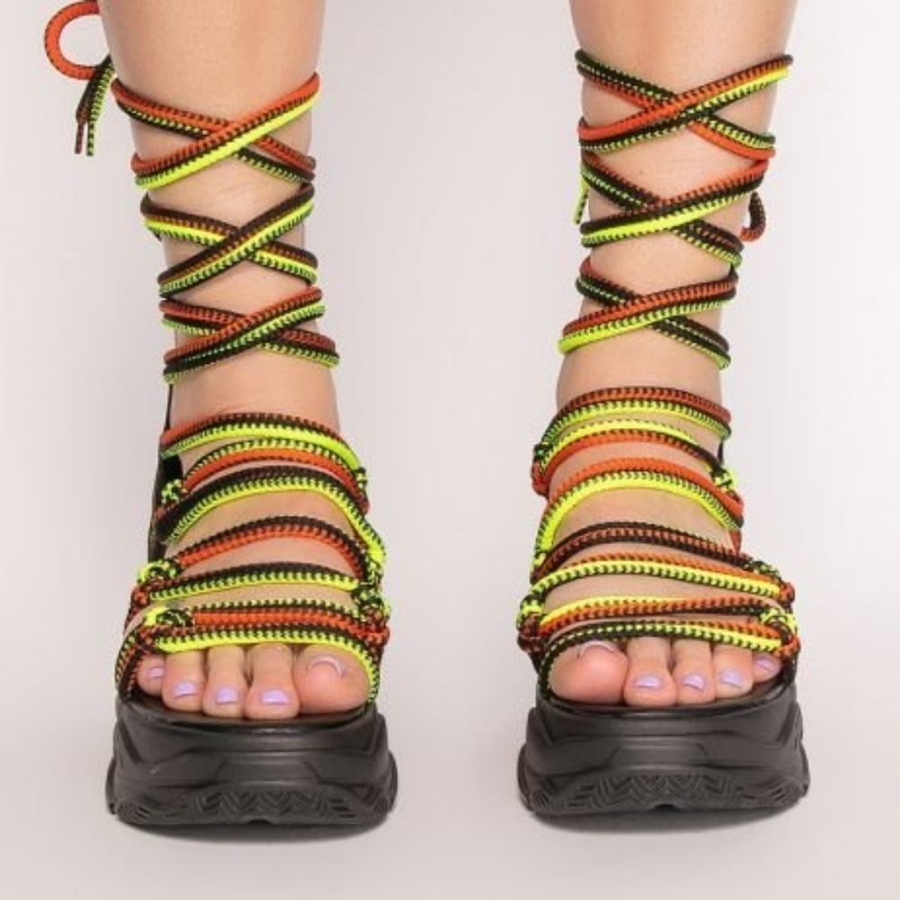 Neon Multicolor Lace-Up Platform Sandals - Women
